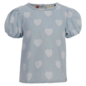 Witte denim blouse met schattige hartjes