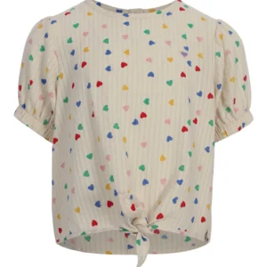 Creme blouse met kleurrijke hartjes print