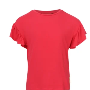 Hip roze T-shirt voor meisjes met roezelmouwen